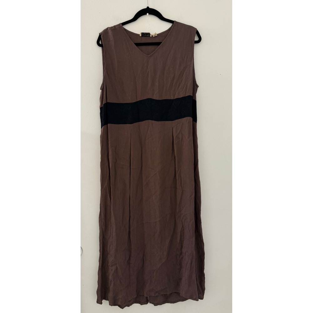 Putumayo Y2K Women's Brown Rayon Jacquard Sleeveless Maxi Dress Size L lagenlook